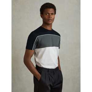 REISS WOODS Mercerised Cotton Colourblock Crew Neck T Shirt